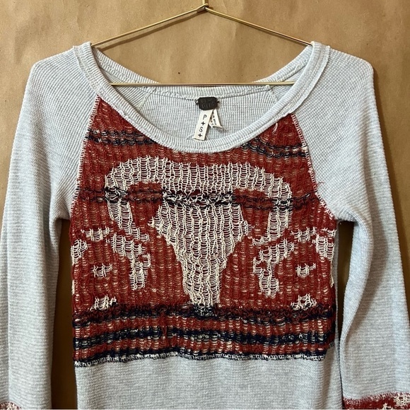 Free People | Rare Bambi Swit Ram Skull Knit Thermal Top Southwestern Size S - Picture 4 of 12